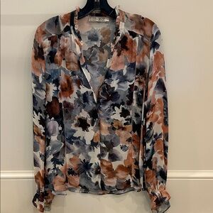 Silk Floral Print Women's Top - Multicolor